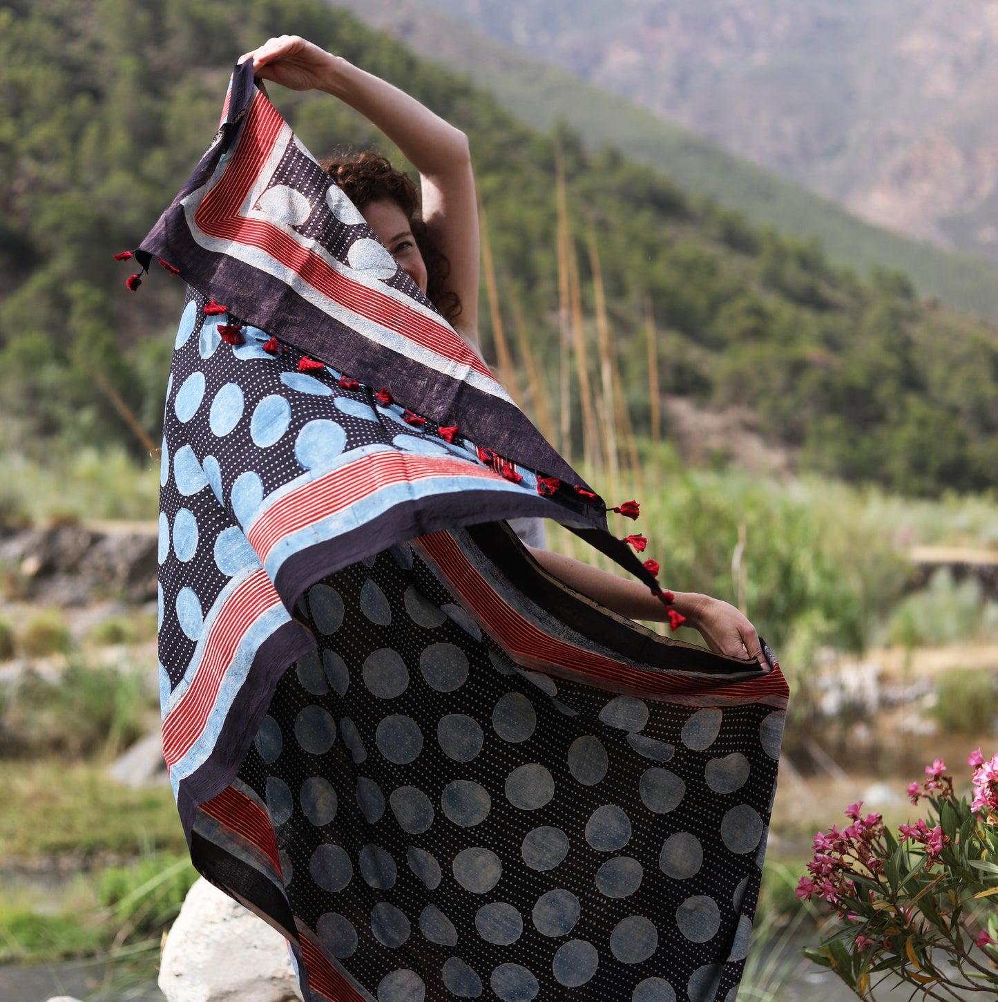BLOCK PRINTED SCARF - AJRAKH blue
