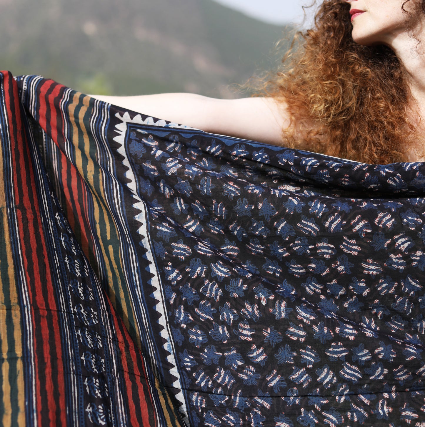 BLOCK PRINTED SCARF - BLUE nr3
