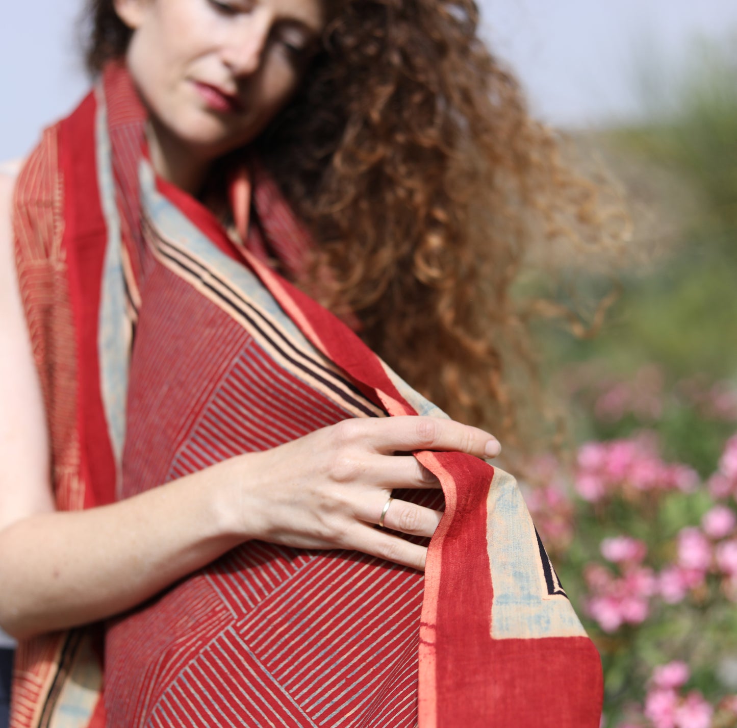BLOCK PRINTED SCARF - AJRAKH red