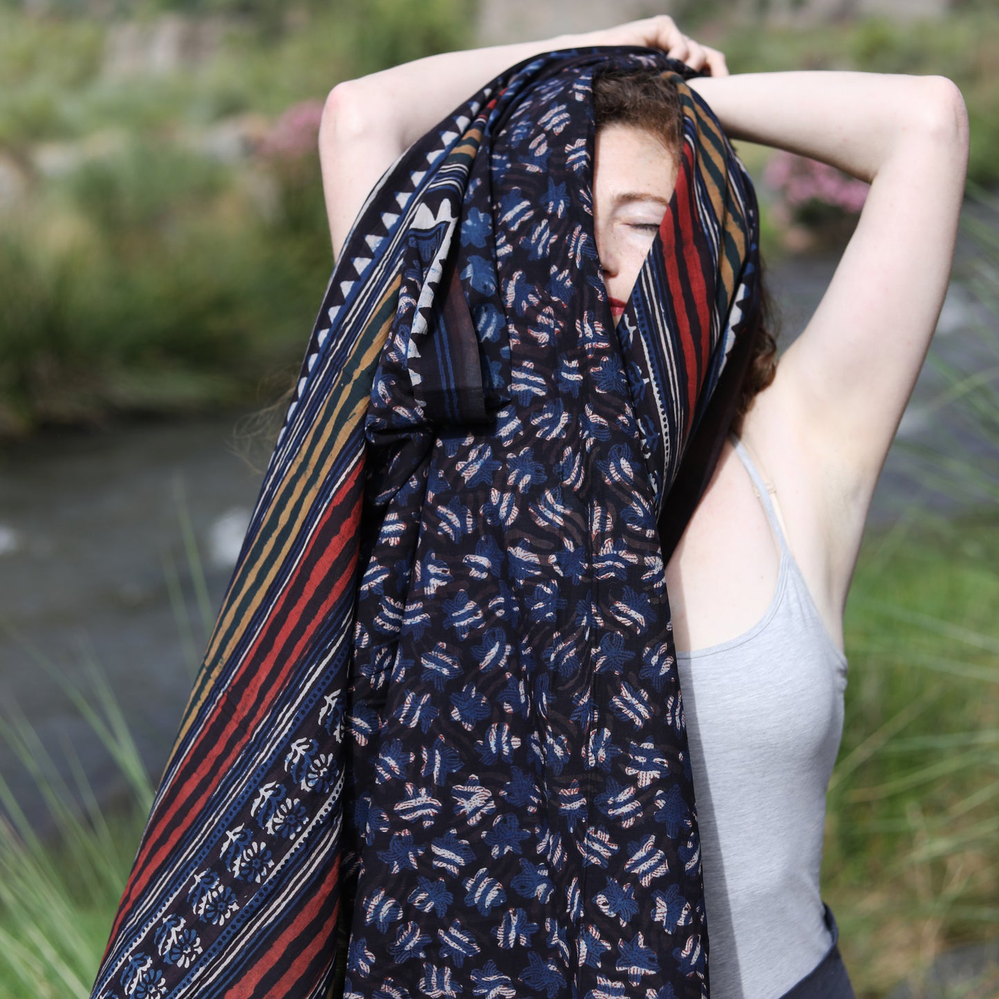 BLOCK PRINTED SCARF - BLUE nr3