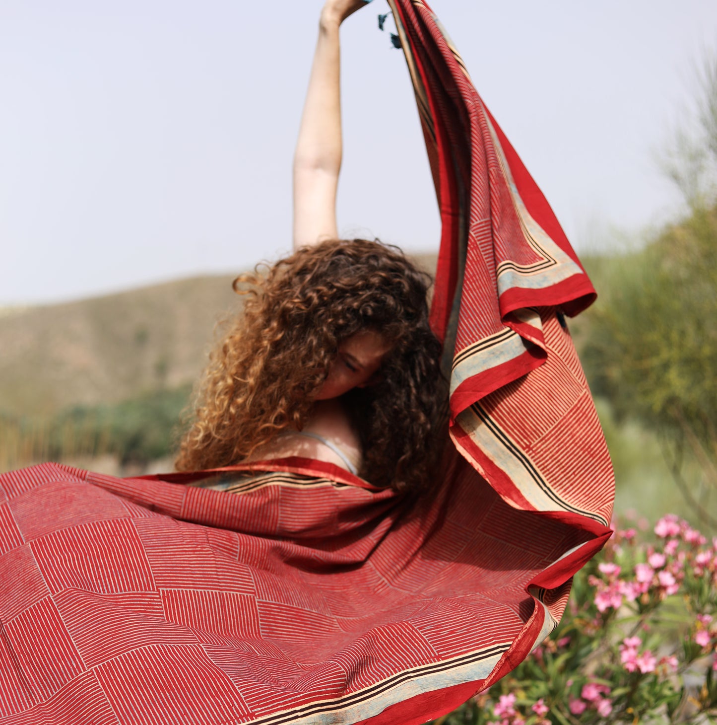 BLOCK PRINTED SCARF - AJRAKH red