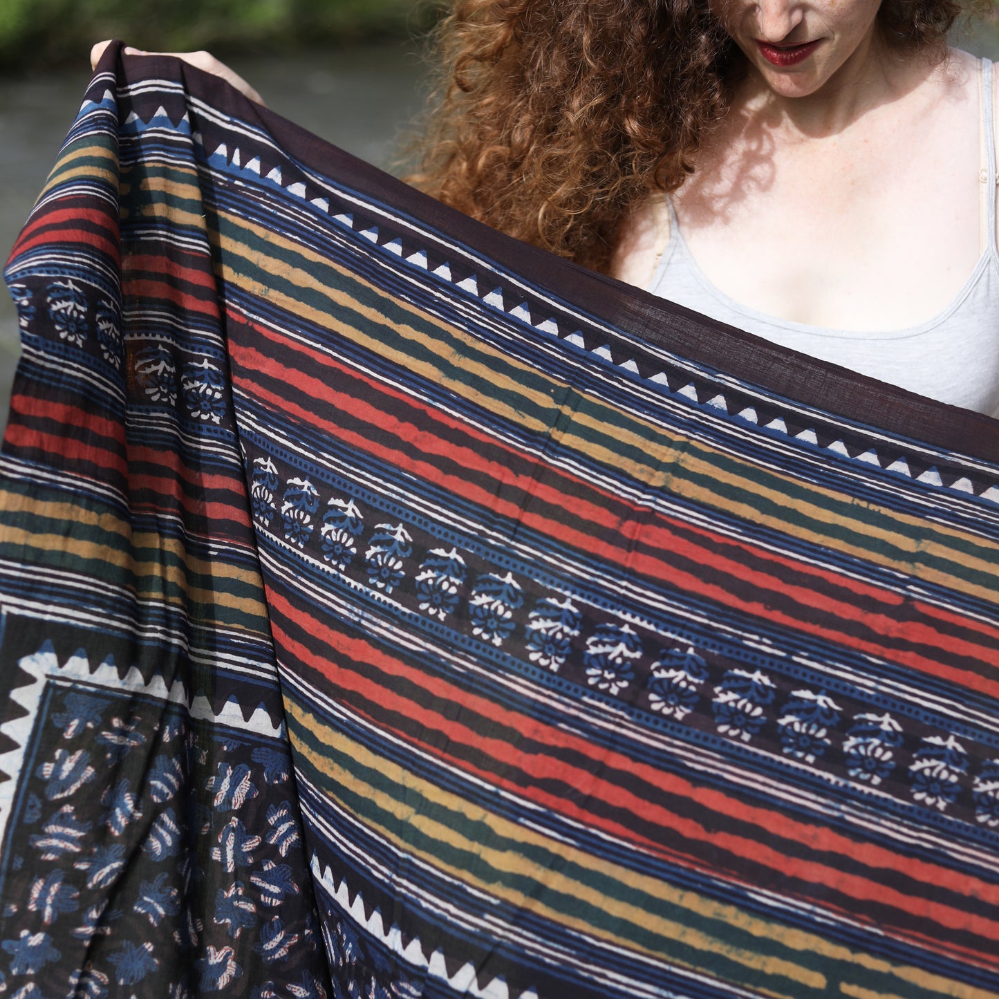 BLOCK PRINTED SCARF - BLUE nr3