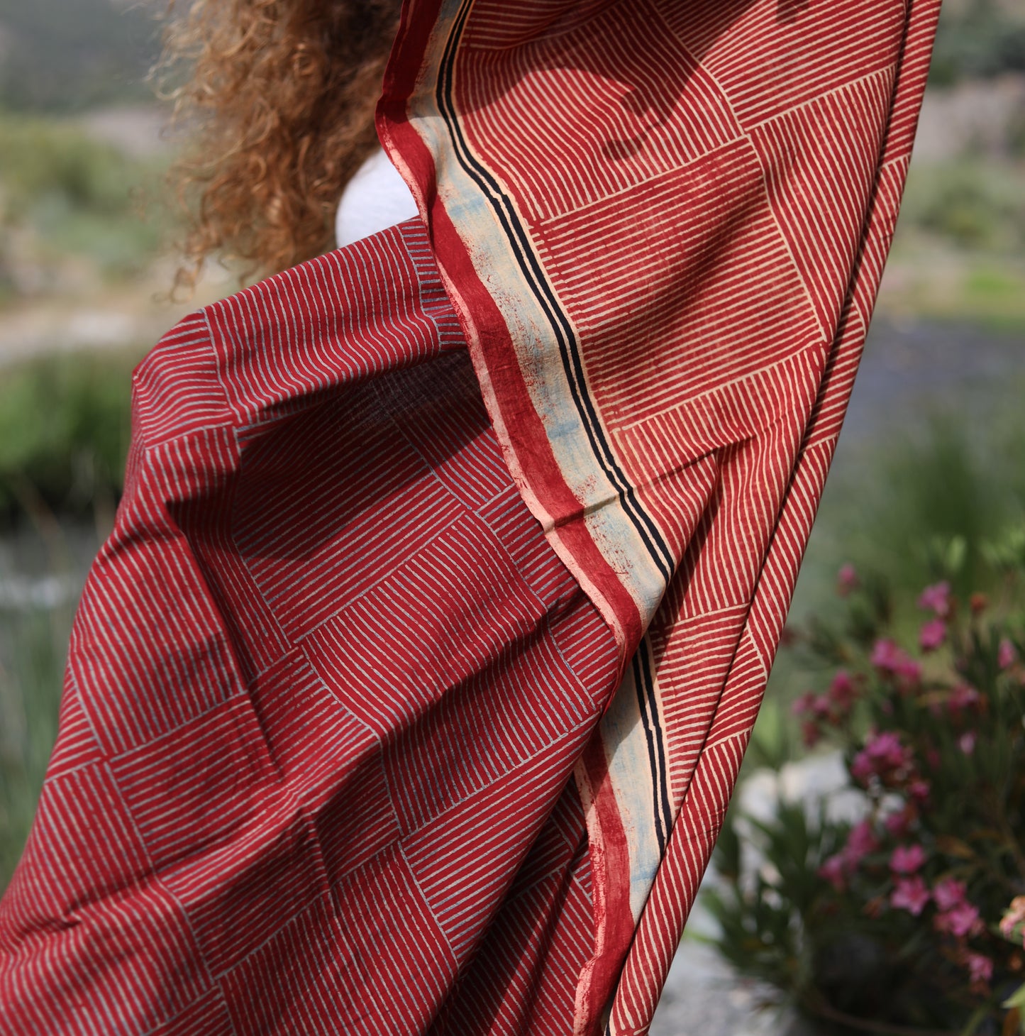 BLOCK PRINTED SCARF - AJRAKH red