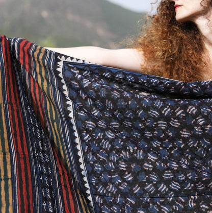BLOCK PRINTED SCARF - BLUE nr3