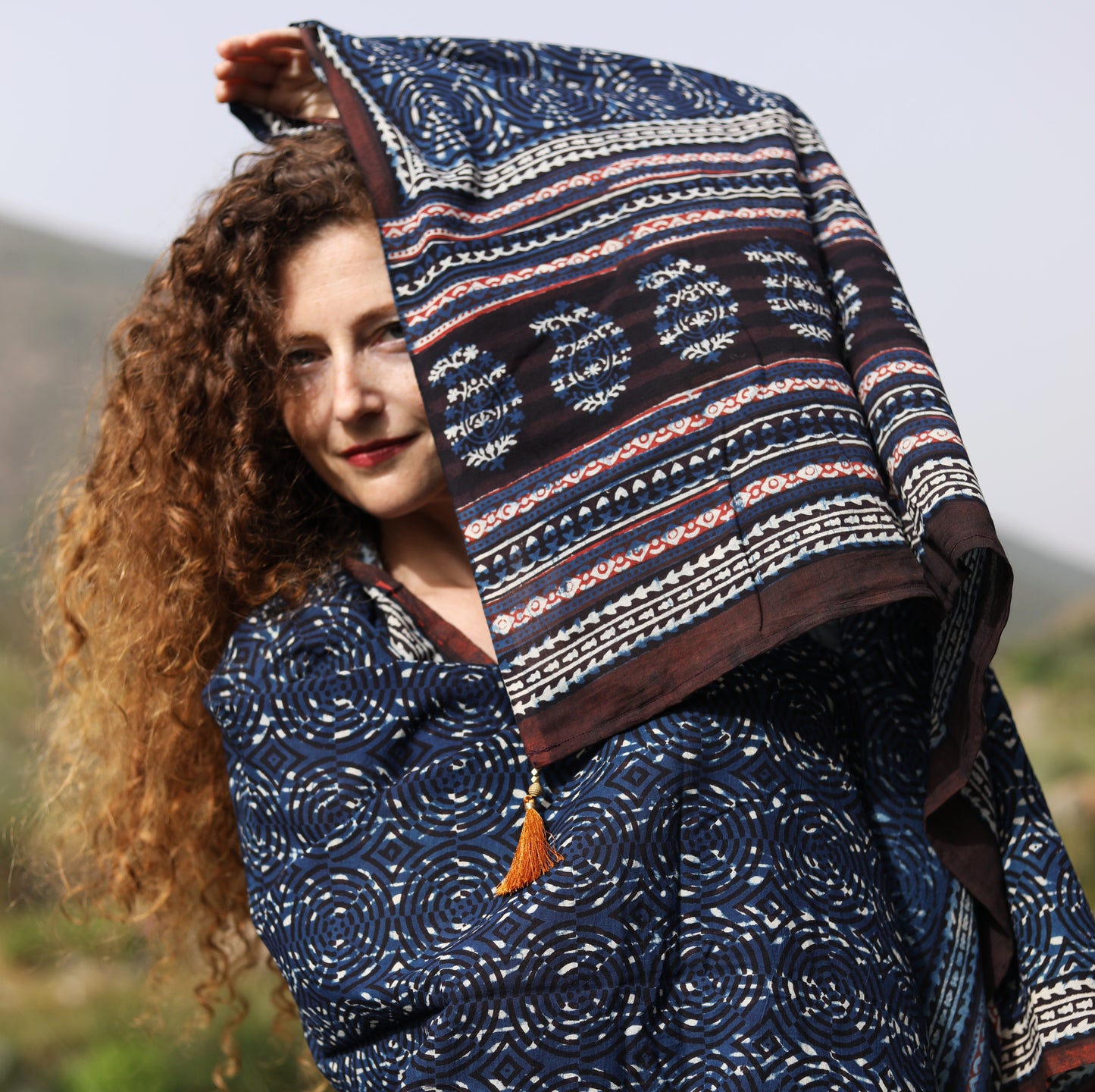 BLOCK PRINTED SCARF - BLUE nr2