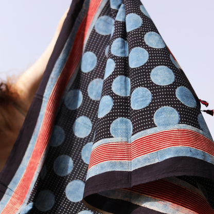 BLOCK PRINTED SCARF -  AJRAKH blue