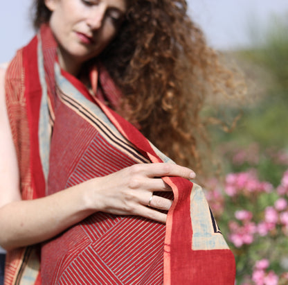 BLOCK PRINTED SCARF -  AJRAKH red