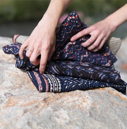 BLOCK PRINTED SCARF - BLUE nr2