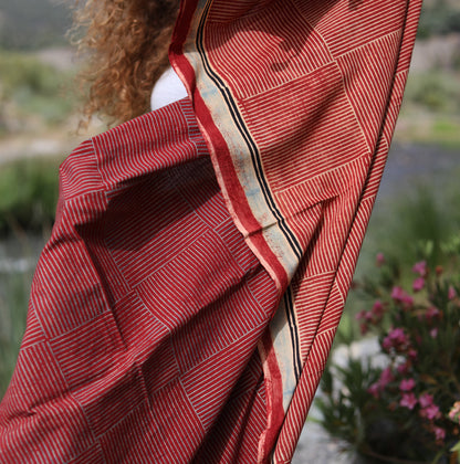 BLOCK PRINTED SCARF -  AJRAKH red